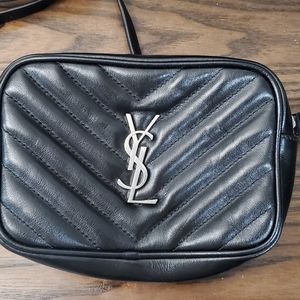 YSL Bag Lou Medium Monogram Calfskin Camera Crossbody Bag - Aged Silver Hardware